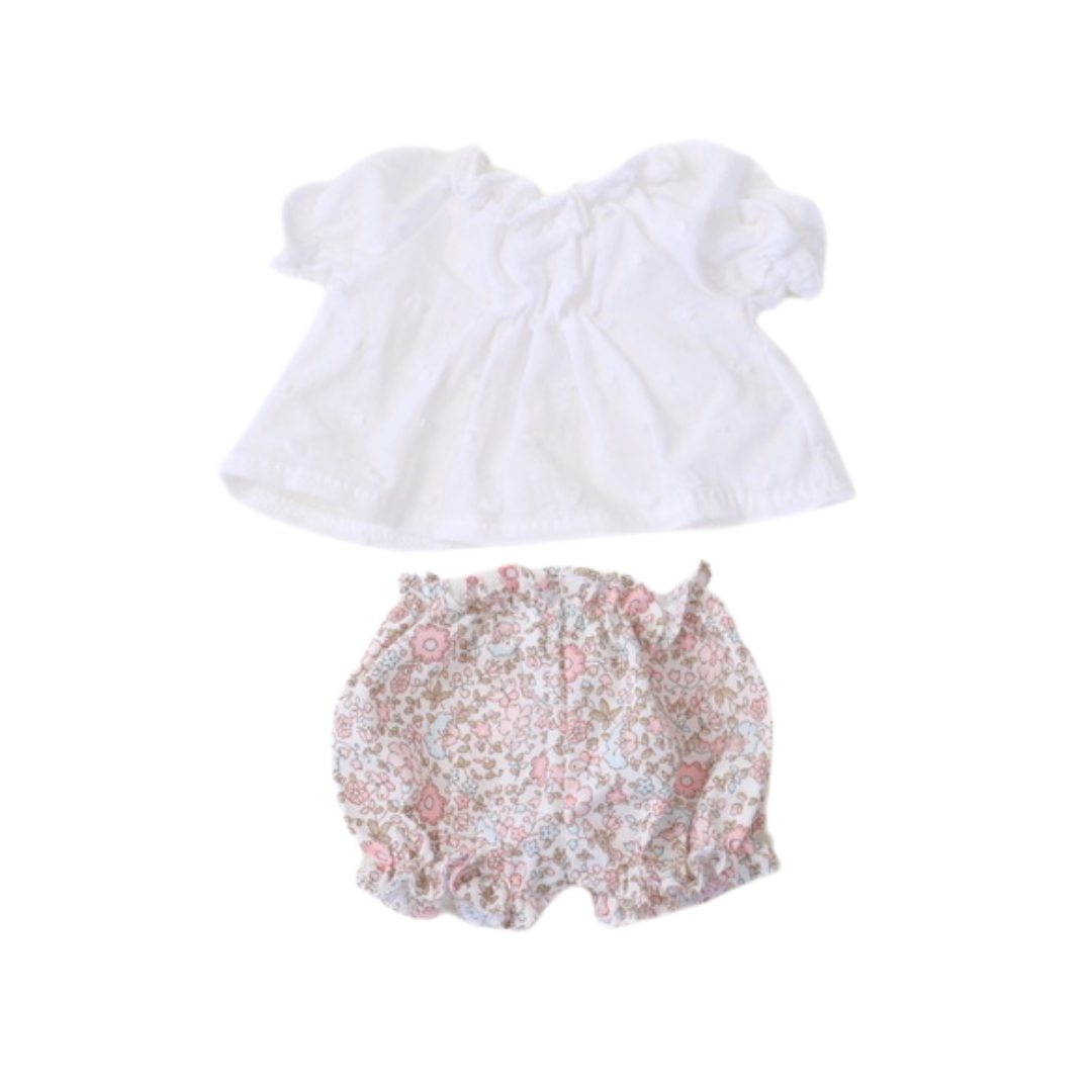 Eyelet Blouse and Floral Ruffle Short Set