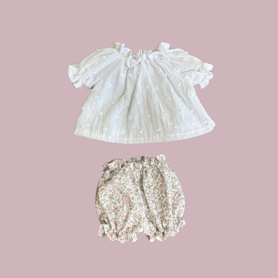 Eyelet Blouse and Floral Ruffle Short Set