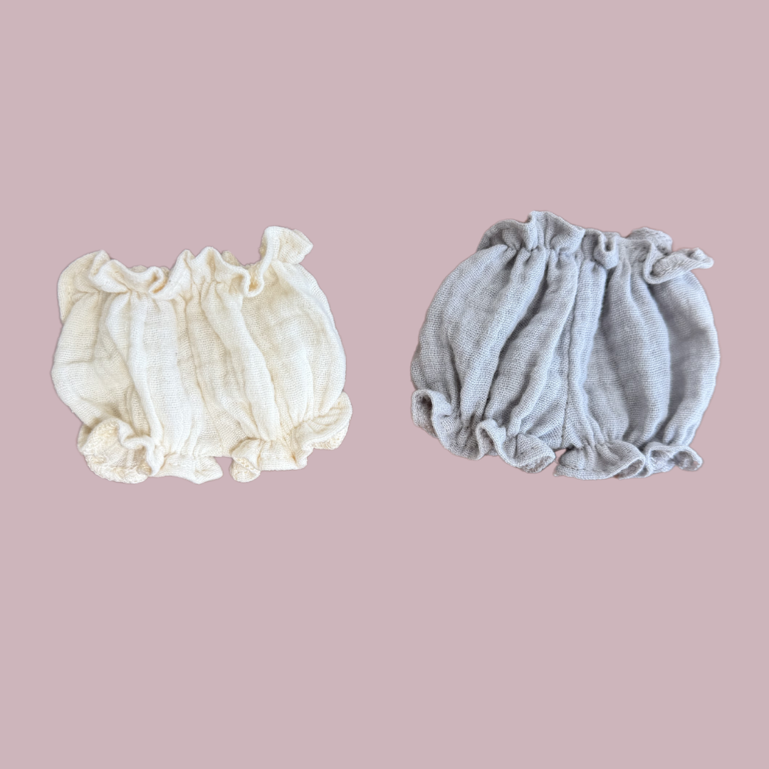 Muslin Bloomers in Ivory and Grey